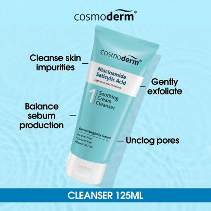 Cosmoderm Niacinamide + Salicylic Acid Soothing Cream Cleanser 125mL