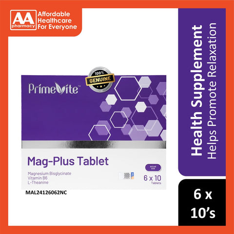 PrimeVite Mag-Plus Tablet 6x10's (Magnesium, Vitamin B6 & L-Theanine)