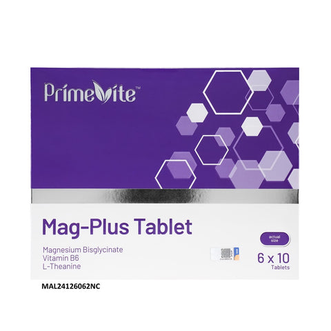 PrimeVite Mag-Plus Tablet 6x10's (Magnesium, Vitamin B6 & L-Theanine)