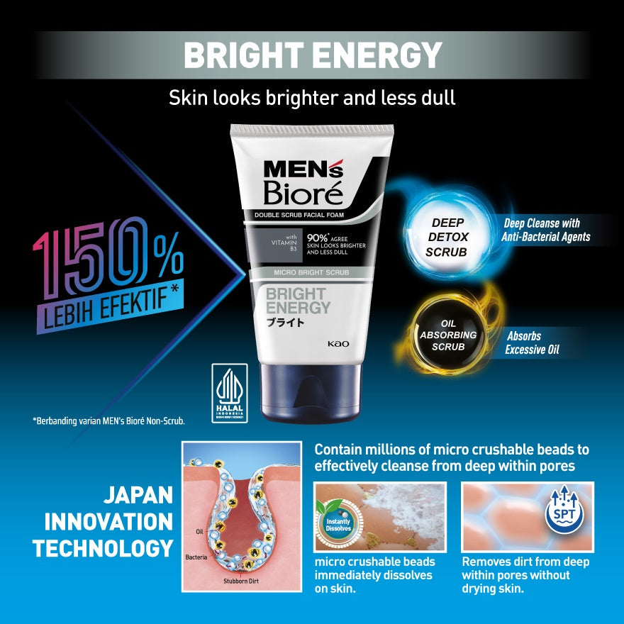 Men's Bioré Double Scrub Facial Foam (Bright Energy) 100g