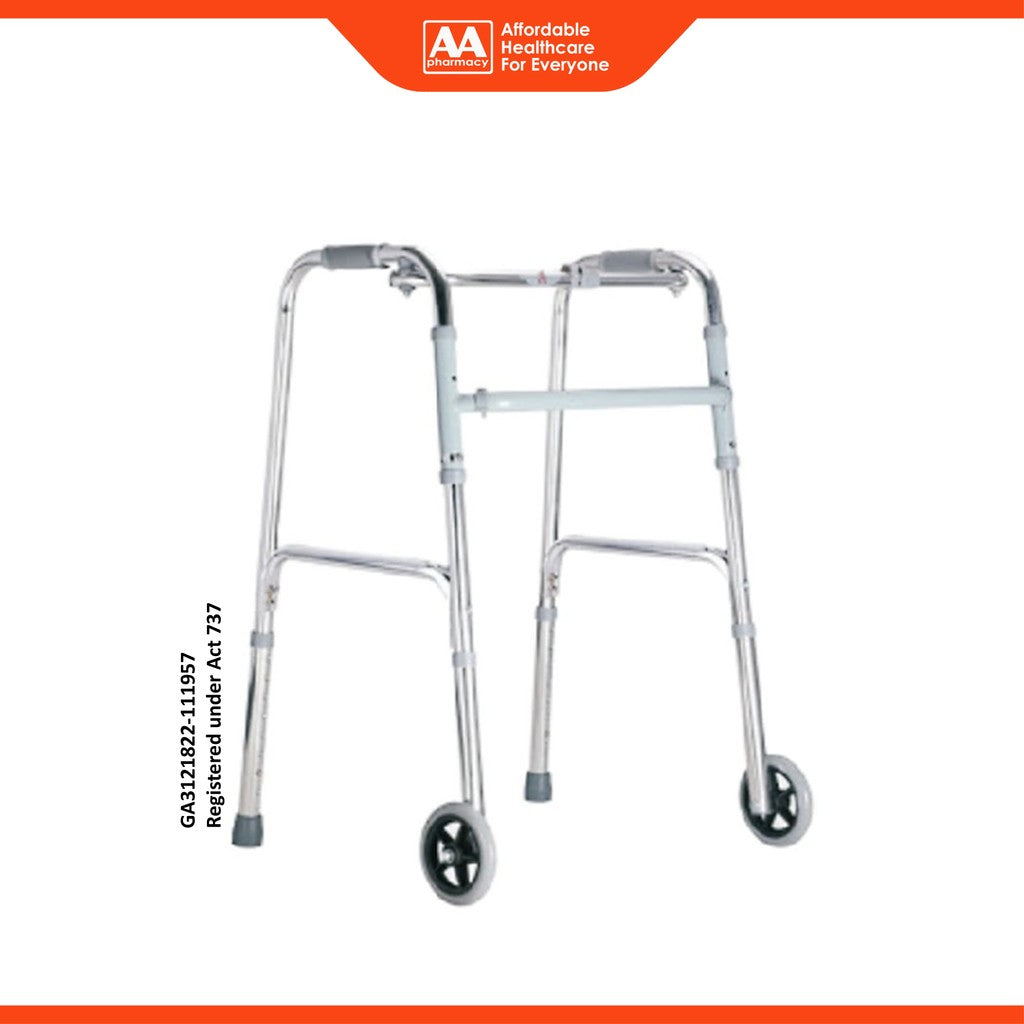 Movease Height Adjustable Foldable Aluminium Walking Frame Straight - With Wheels