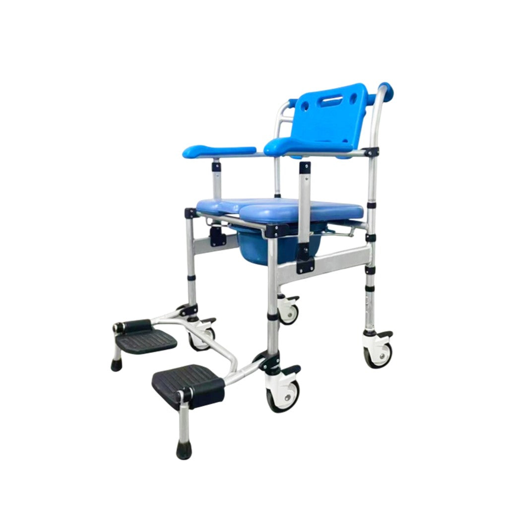 Movease Height Adjustable Foldable Aluminium Commode Shower Chair with Wheels and Footplate
