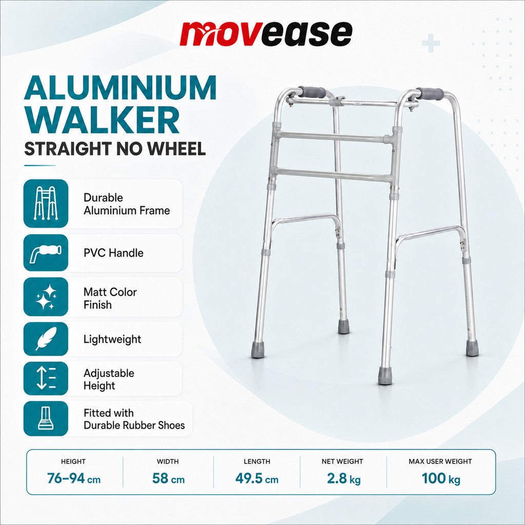 Movease Height Adjustable Foldable Aluminium Walking Frame Straight - Without Wheels