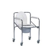 Movease Height Adjustable Foldable Chromed Steel Commode Chair Toilet Aid - With Wheels