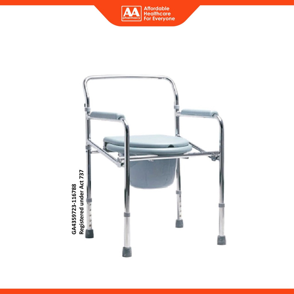 Movease Height Adjustable Foldable Chromed Steel Commode Chair Toilet Aid - Without Wheels