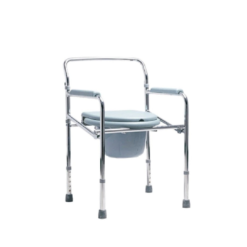 Movease Height Adjustable Foldable Chromed Steel Commode Chair Toilet Aid - Without Wheels