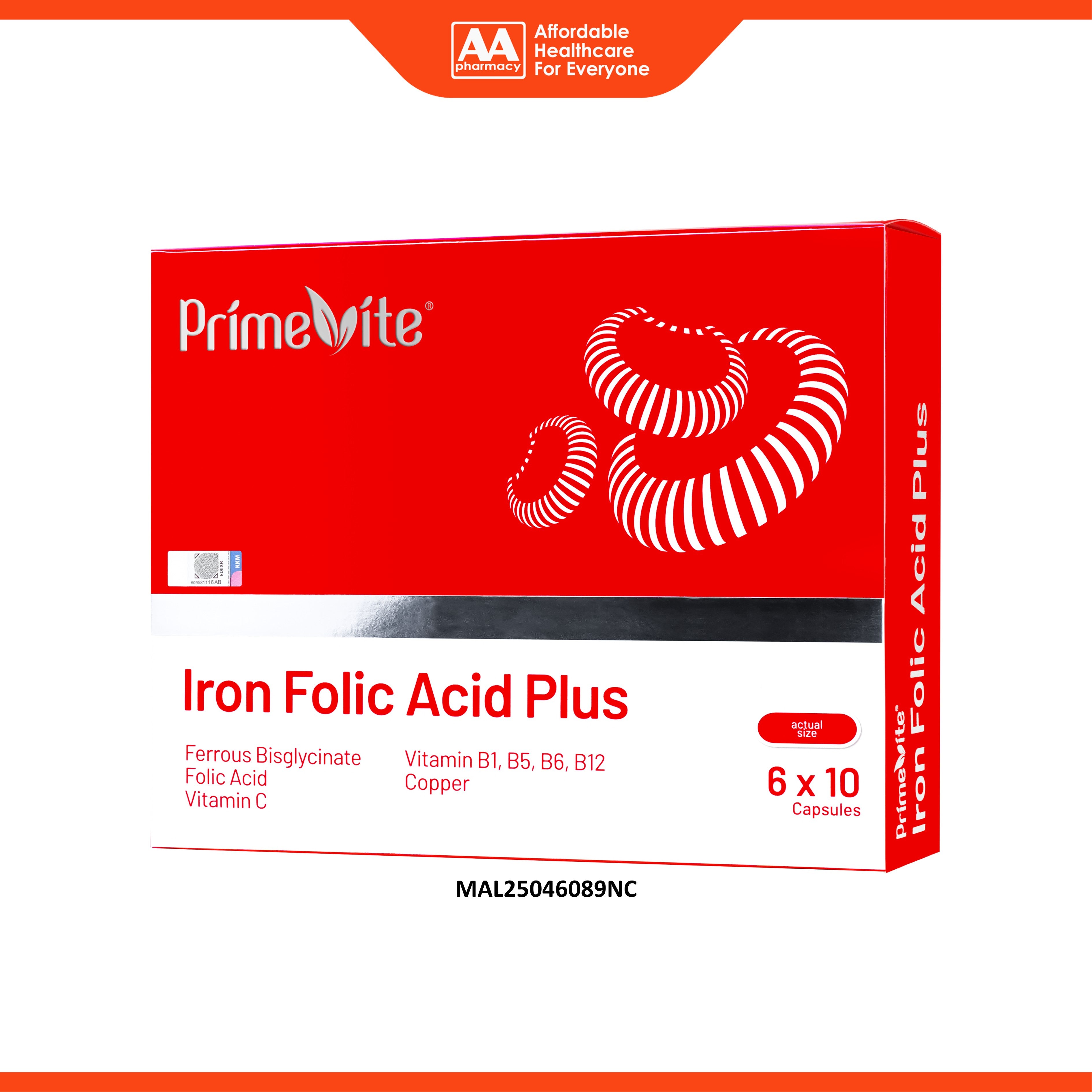 PrimeVite Iron Folic Acid Plus Capsule 6x10's