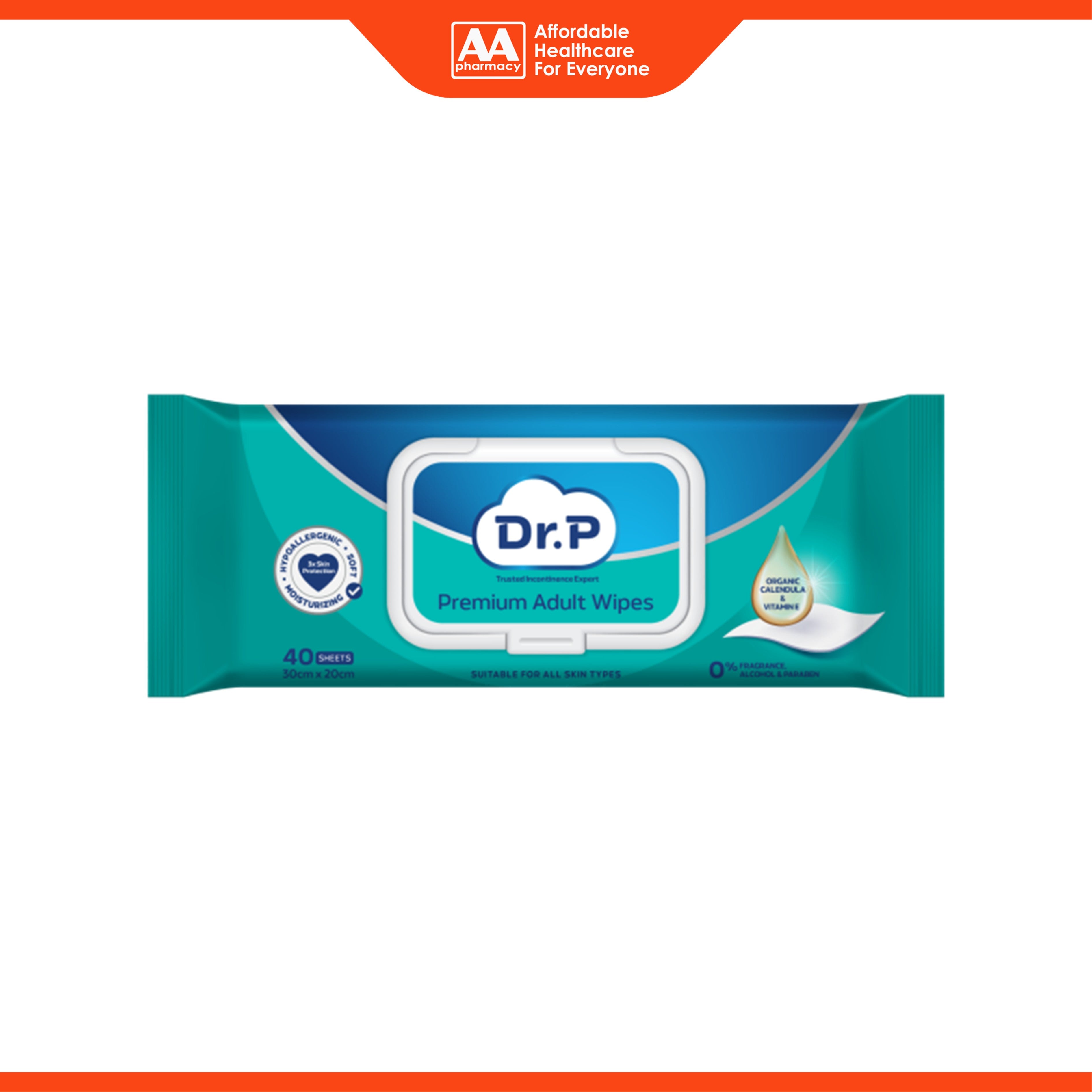 Dr. P Premium Adult Wipes (30cmx20cm) 40's