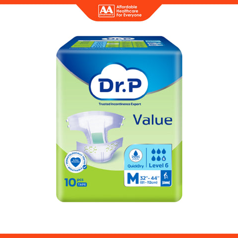 Dr. P Value Adult Diapers Size M 10's (81-112cm / 32-44 inches)