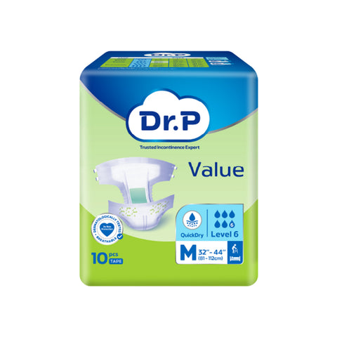 Dr. P Value Adult Diapers Size M 10's (81-112cm / 32-44 inches)