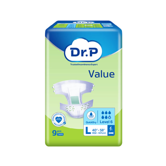 Dr. P Value Adult Diapers Size L 9's (102-147cm / 40-58 inches)