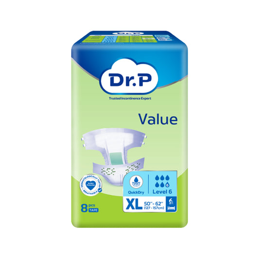 Dr. P Value Adult Diapers Size XL 8's (127-157cm / 50-62 inches)