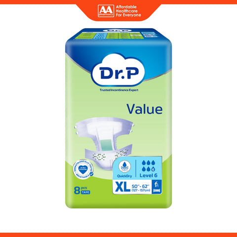 Dr. P Value Adult Diapers Size XL 8's (127-157cm / 50-62 inches)