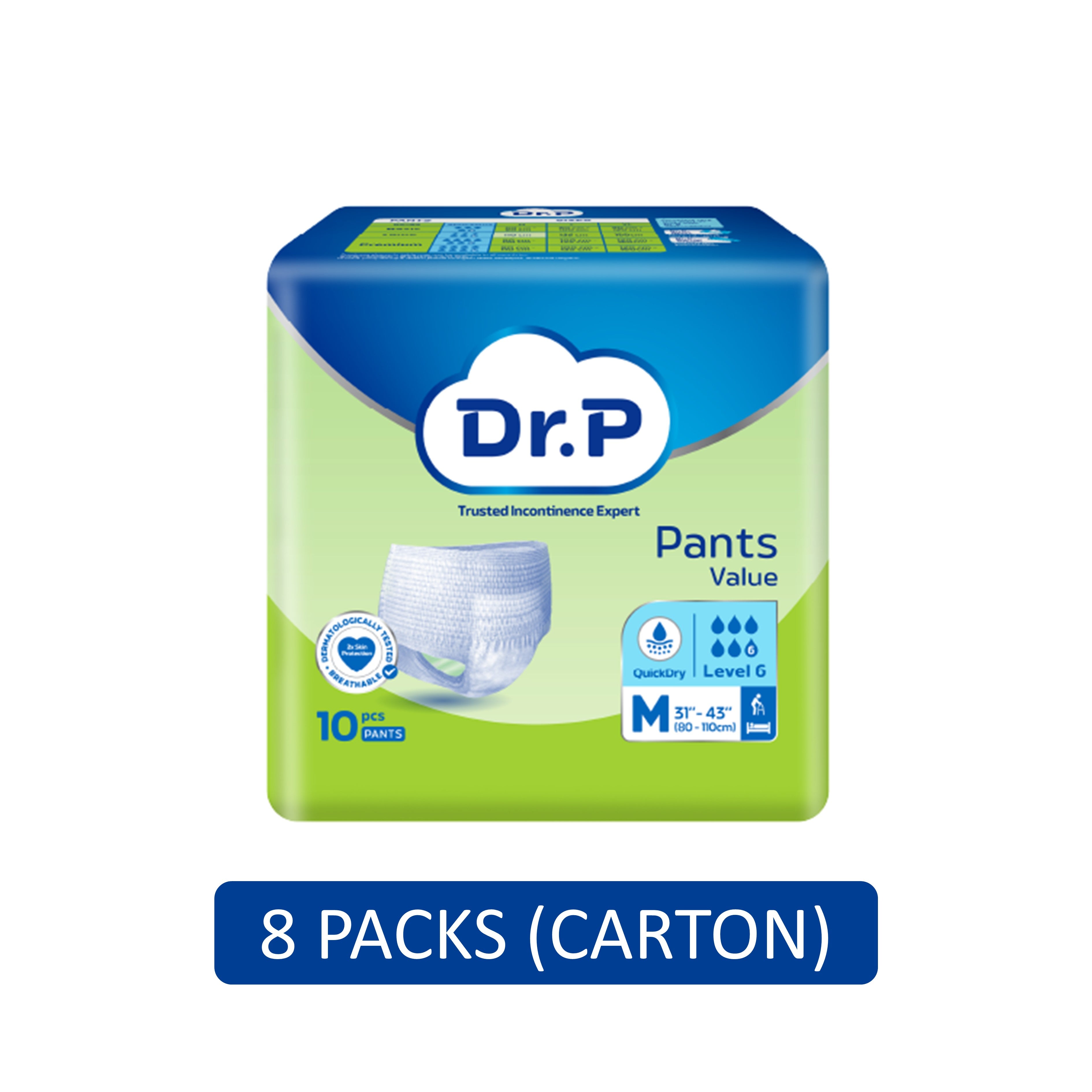 Dr. P Value Adult Pants Size M 10's (80-110cm / 31-43 inches) [8 Packs/Carton]