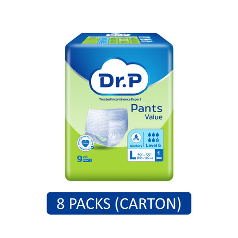 Dr. P Value Adult Pants Size L 9's (100-135cm / 39-53 inches) [8 Packs/Carton]