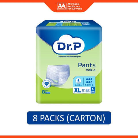 Dr. P Value Adult Pants Size XL 8's (120-160cm / 47-63 inches) [8 Packs/Carton]