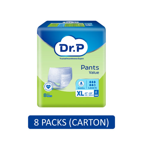 Dr. P Value Adult Pants Size XL 8's (120-160cm / 47-63 inches) [8 Packs/Carton]