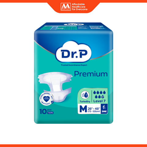 Dr. P Premium Adult Diapers Size M 10's (72-122cm / 28-48 inches)
