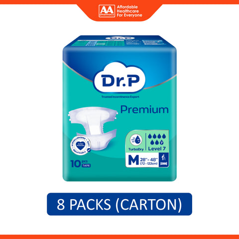 Dr. P Premium Adult Diapers Size M 10's (72-122cm / 28-48 inches) [8 Packs/Carton]