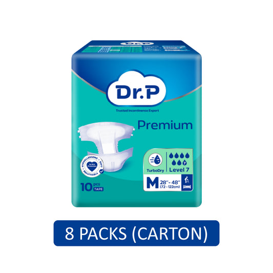 Dr. P Premium Adult Diapers Size M 10's (72-122cm / 28-48 inches) [8 Packs/Carton]