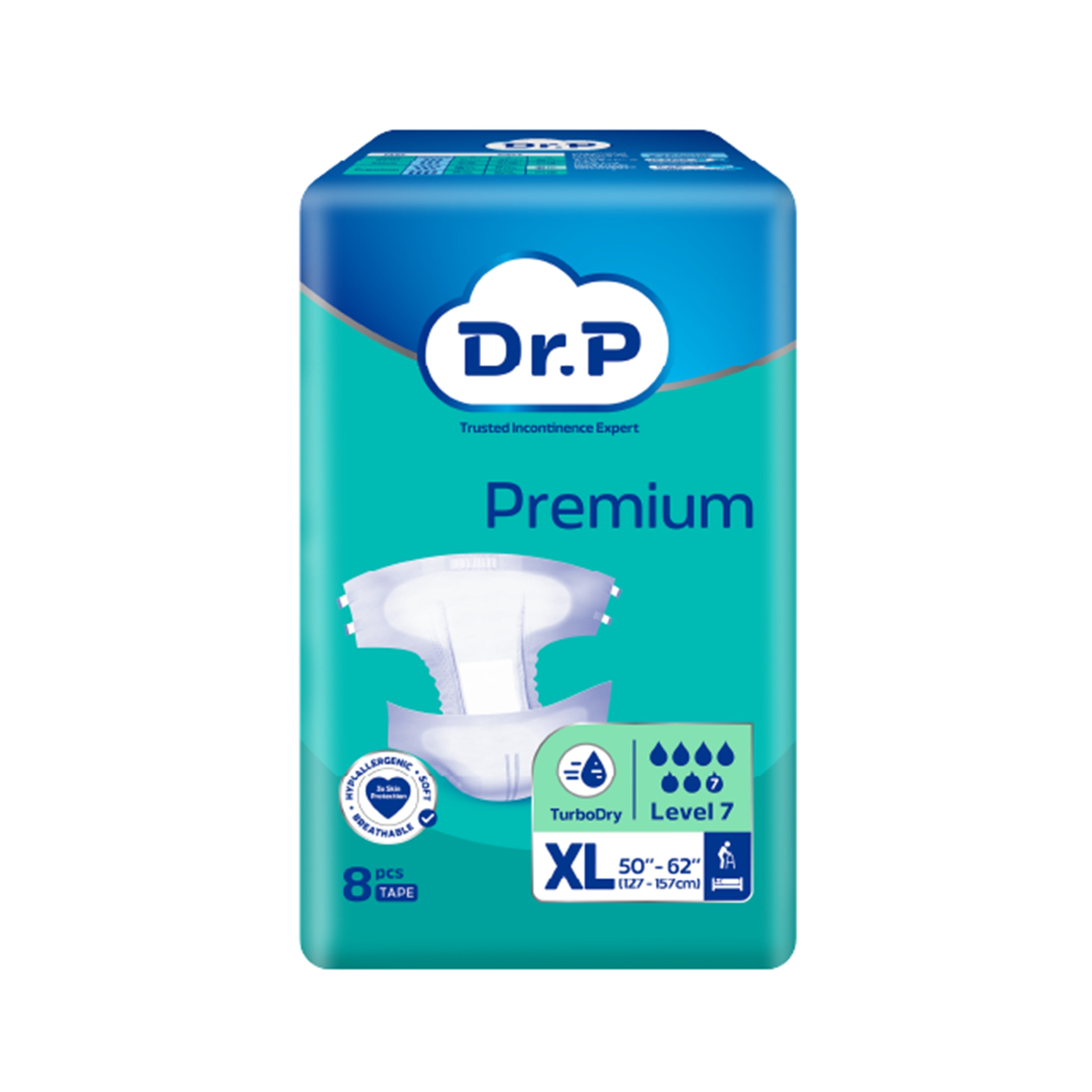 Dr. P Premium Adult Diapers Size XL 8's (127-157cm / 50-62 inches)