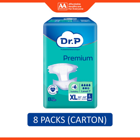 Dr. P Premium Adult Diapers Size XL 8's (127-157cm / 50-62 inches) [8 Packs/Carton]