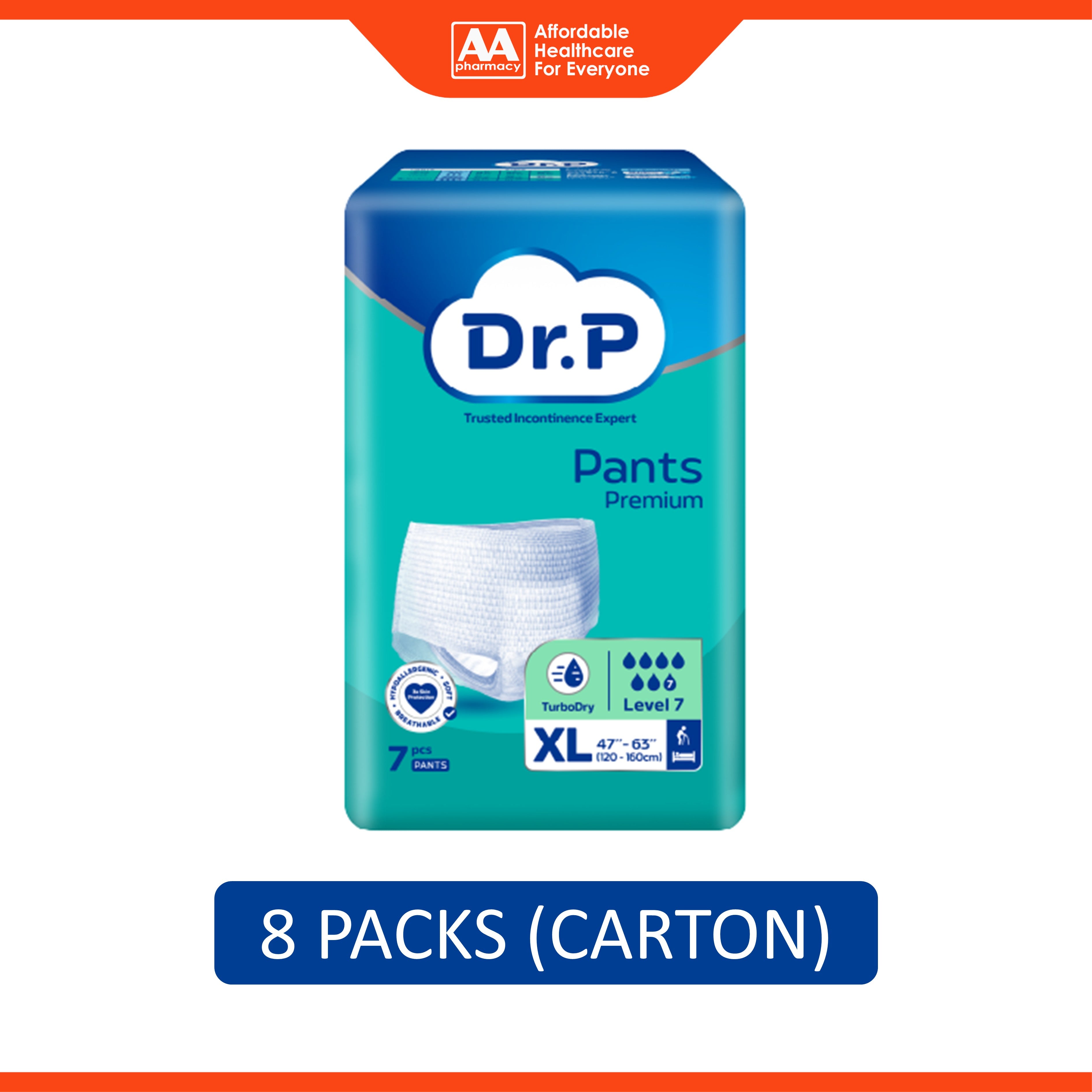 Dr. P Premium Adult Pants Size XL 7's (120-160cm / 47-63 inches) [8 Packs/Carton]