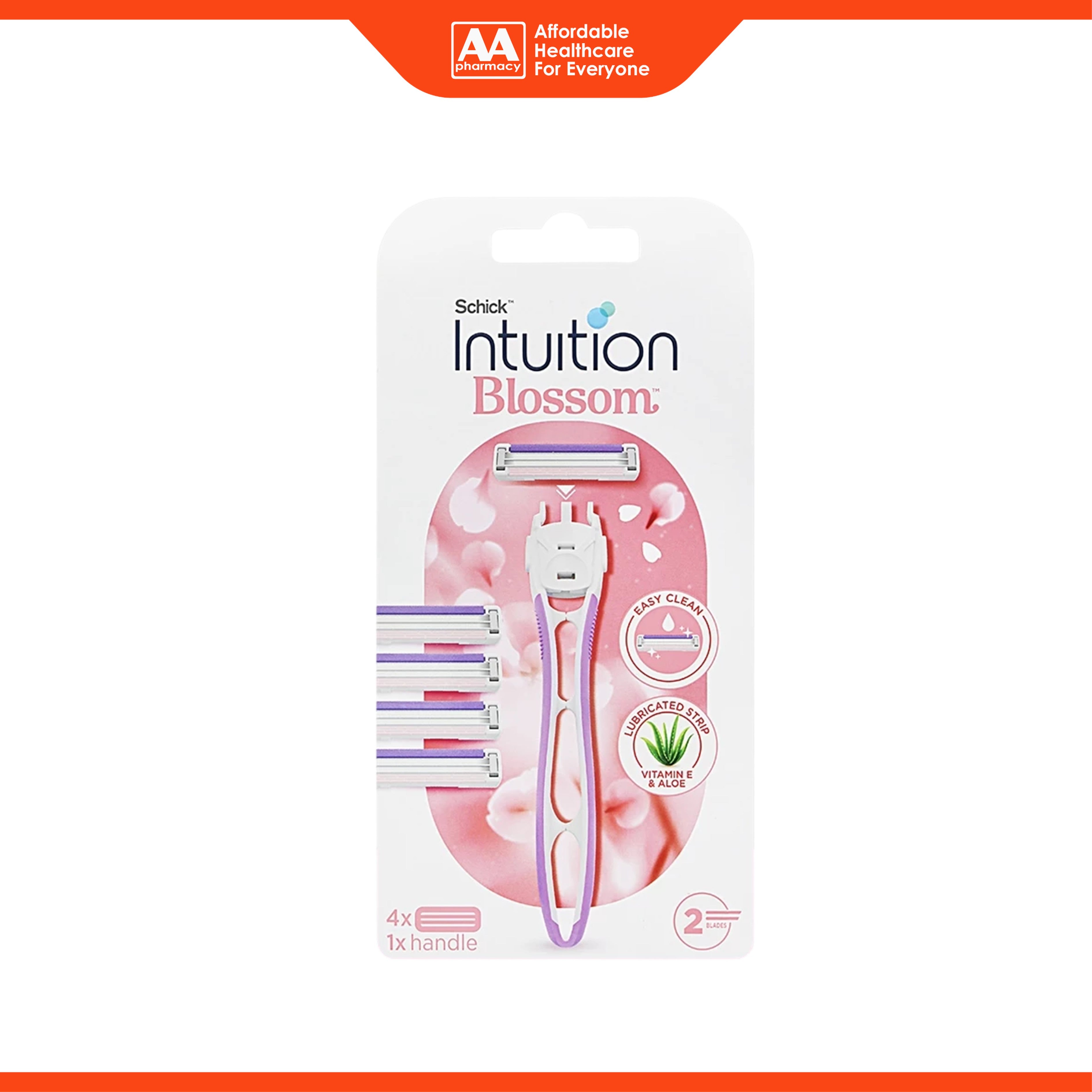 Schick Intuition Blossom 2 Razor Kit 4's (1 Handle, 4 Cartridges)