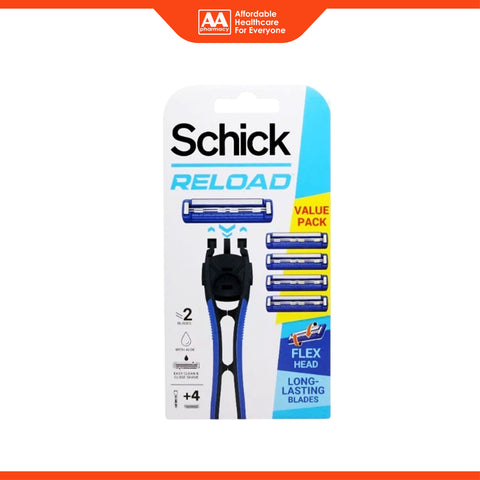 Schick Reload 2 Razor Kit 4's (1 Handle, 4 Cartridges)