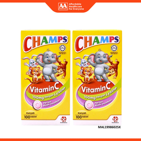Champs Vitamin C Plus Lysine Chewable Tablet 2x100's (Fruity Flavour) [Twinpack]