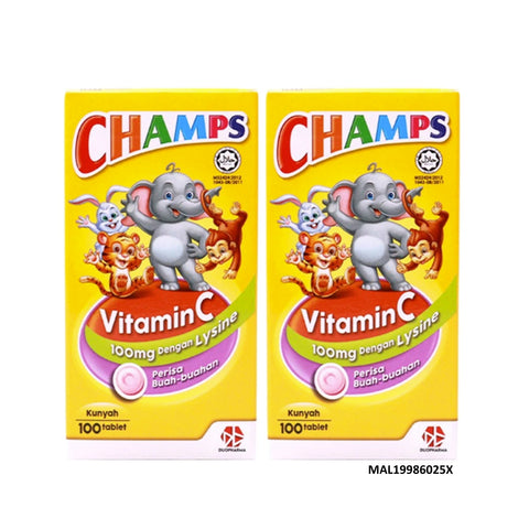 Champs Vitamin C Plus Lysine Chewable Tablet 2x100's (Fruity Flavour) [Twinpack]