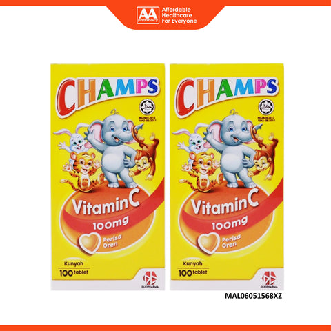 Champs Vitamin C 100mg Chewable Tablet 2x100's (Orange Flavour) [Twinpack]