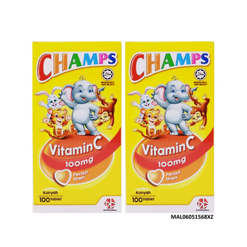 Champs Vitamin C 100mg Chewable Tablet 2x100's (Orange Flavour) [Twinpack]