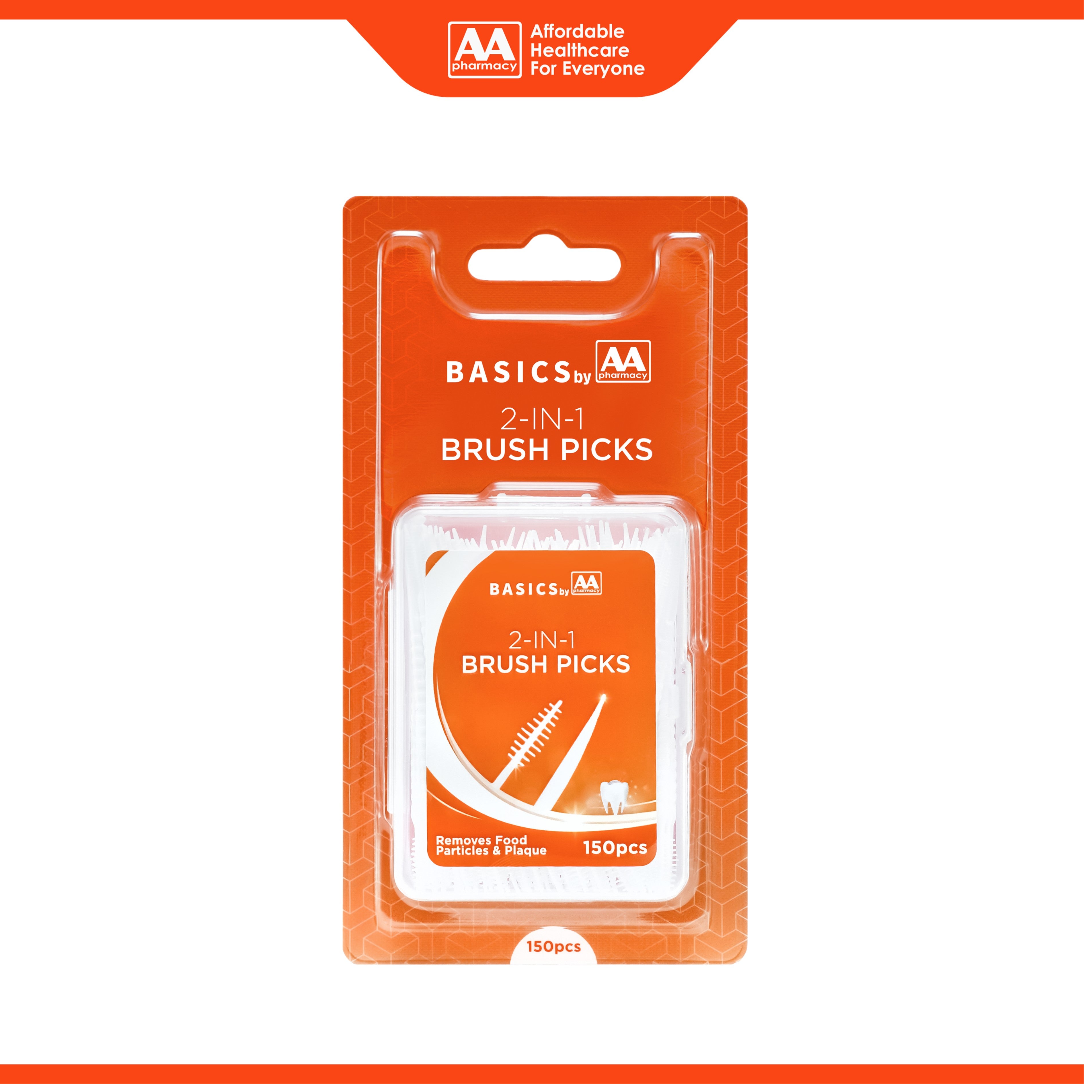 Basics by AA 2-in-1 Brush Picks 150's (Removes Food Particles and Plaque)