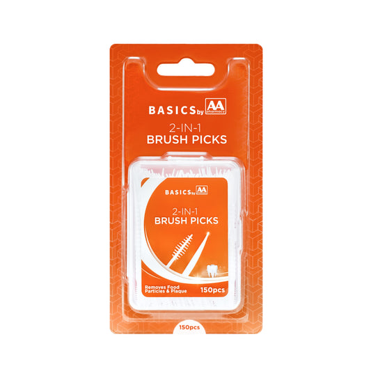 Basics by AA 2-in-1 Brush Picks 150's (Removes Food Particles and Plaque)