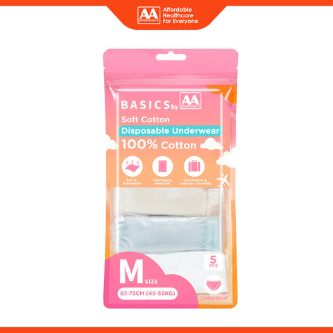 Basics by AA Soft Cotton Disposable Underwear for Ladies Size M 5's (67-73cm / 45-55kg)