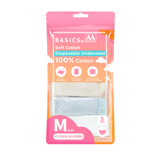 Basics by AA Soft Cotton Disposable Underwear for Ladies Size M 5's (67-73cm / 45-55kg)