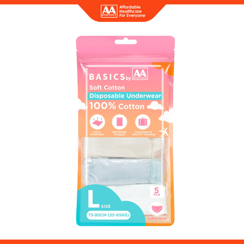 Basics by AA Soft Cotton Disposable Underwear for Ladies Size L 5's (73-80cm / 55-65kg)