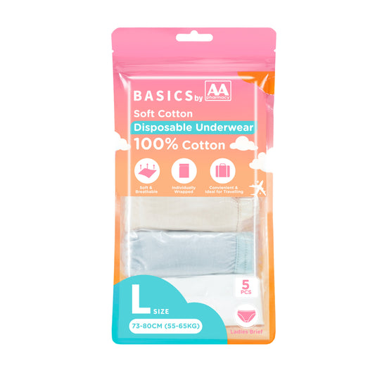 Basics by AA Soft Cotton Disposable Underwear for Ladies Size L 5's (73-80cm / 55-65kg)