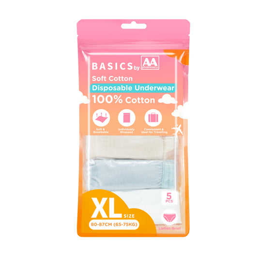 Basics by AA Soft Cotton Disposable Underwear for Ladies Size XL 5's (80-87cm / 65-75kg)