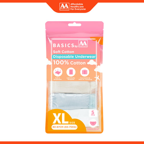 Basics by AA Soft Cotton Disposable Underwear for Ladies Size XL 5's (80-87cm / 65-75kg)