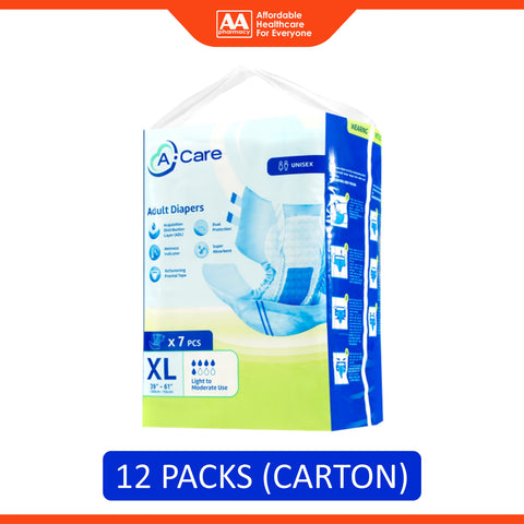 A-Care Adult Diapers Size XL 7's (100-155cm / 39-61 inches) [12 Packs/Carton]