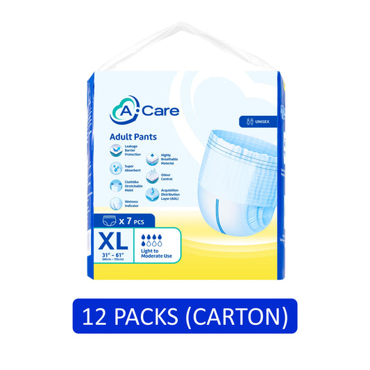 A-Care Adult Pants Size XL 7's (80-155cm / 31-61 inches) [12 Packs/Carton]