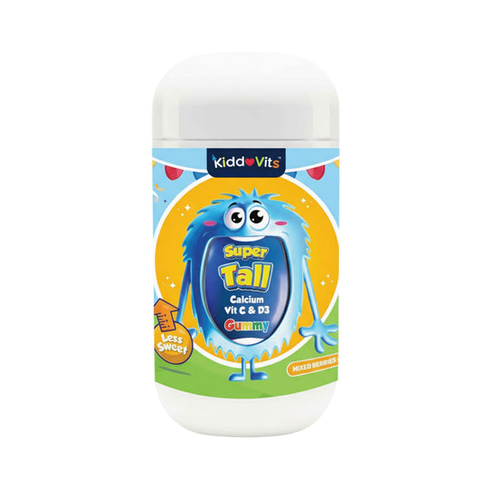 KiddoVits Super Tall Calcium, Vitamin C &amp; D3 Gummy 60's (Mixed Berries Flavour)