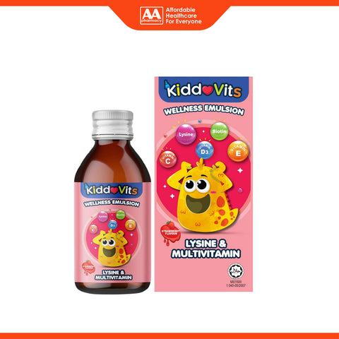 KiddoVits Wellness Emulsion [Lysine and Multivitamin] 120mL (Strawberry Flavour)