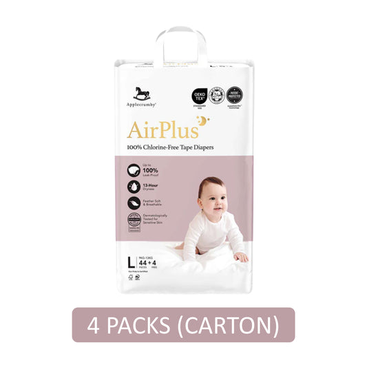 Applecrumby AirPlus Baby Tape Diapers Size L 44's+4's (For 9-13kg) [4 Packs/Carton]