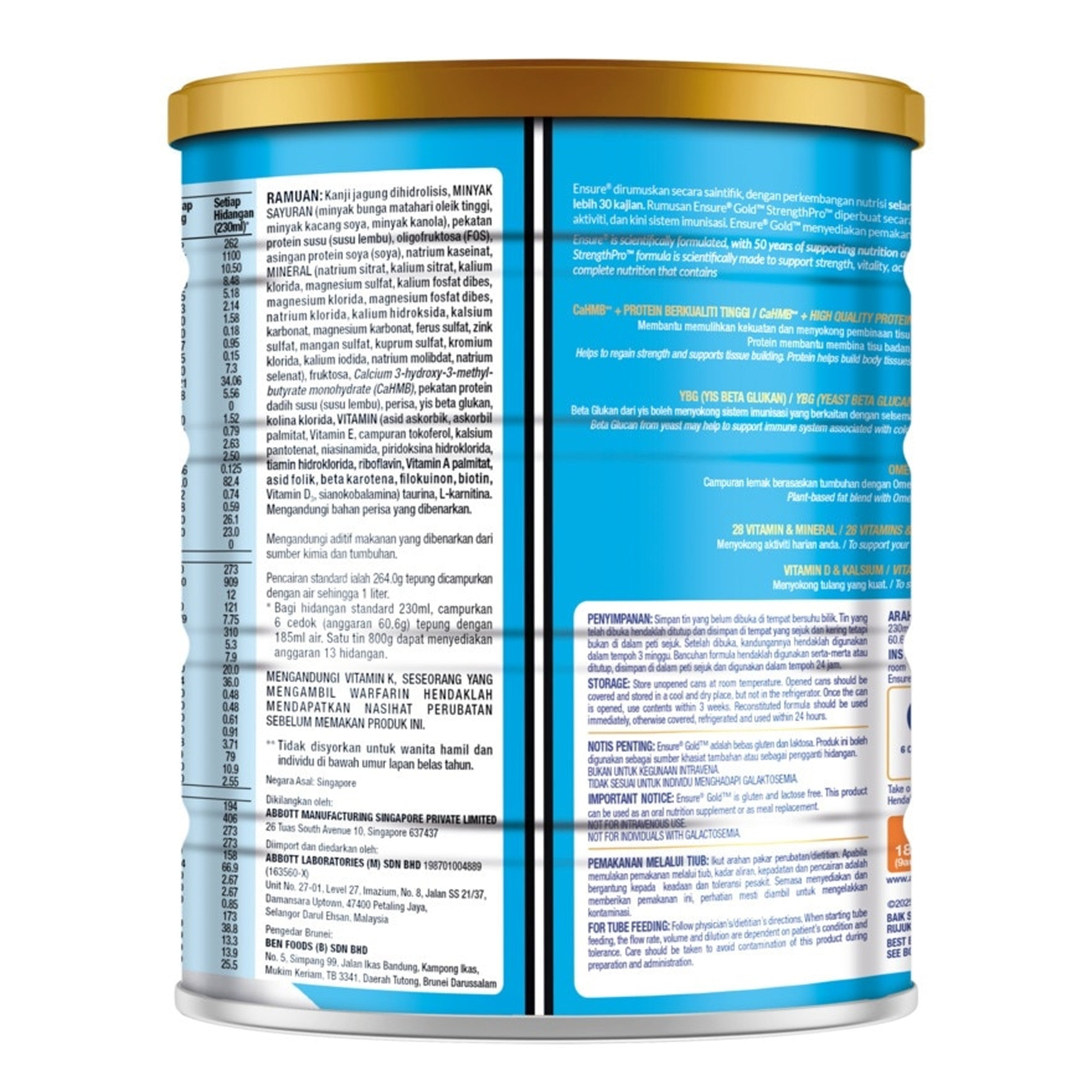 Abbott Ensure Gold StrengthPro Zero Sucrose Complete Nutrition Drink 800g (Vanilla Flavour)