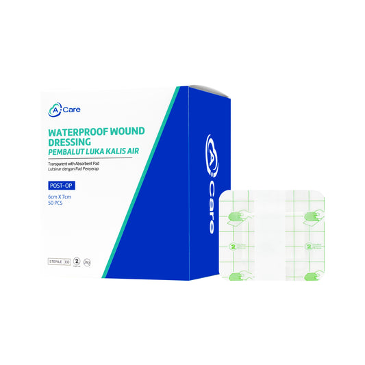 A-Care Waterproof Wound Dressing (Transparent with Absorbent Pad) Size 6cm x 7cm 50's