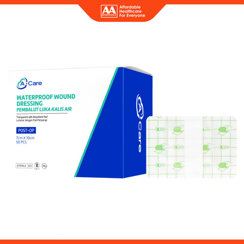 A-Care Waterproof Wound Dressing (Transparent with Absorbent Pad) Size 7cm x 10cm 50's