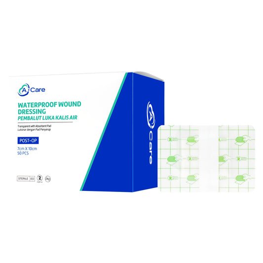 A-Care Waterproof Wound Dressing (Transparent with Absorbent Pad) Size 7cm x 10cm 50's